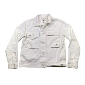 Vans White Denim Chore Jacket Button Front Utility Canvas Coat‎ Women XS Grunge